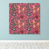 フローラシームレスパタ葉ンク花 キャンバスプリント (インサイチュ (ウッドフロア))