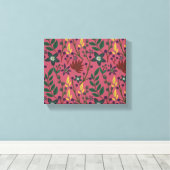 フローラシームレスパタ葉ンク花 キャンバスプリント (インサイチュ (ウッドフロア))