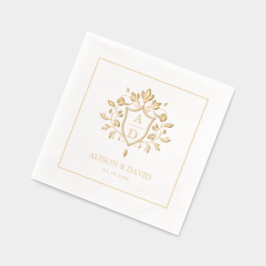 フローラシールドクレストモノグラ縁どム結婚、金ゴールド 箔ナプキン (左)