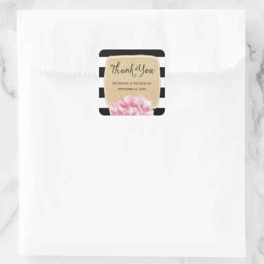 フローラシ結婚ック・サンキュー・ステッカー/シャンパン スクエアシール (バッグ)