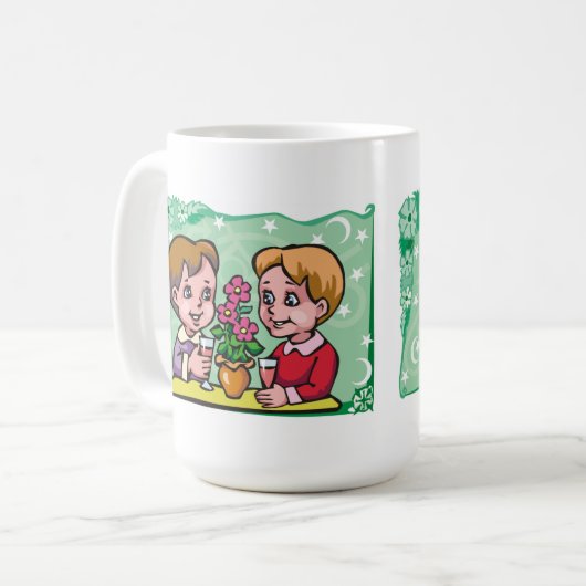 フローラジェミニの双子の男の子と花 コーヒーマグカップ (正面左)