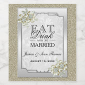 フローラジェムシルバーフレーム、金ゴールド&シルバー結婚ズ ワインラベル (シングルラベル)