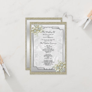フローラジェムフレーム、金ゴールド&シルバー結婚式 プログラム