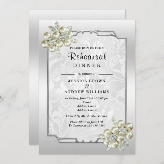 フローラジェム、シルバーフレーム結婚ズ・ディナー・リハーサル 招待状 (正面/裏面)
