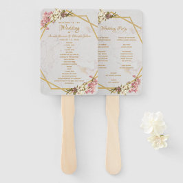 フローラジオメトリ大理石金ゴールドオーキッド結婚式 プログラム ハンドファン