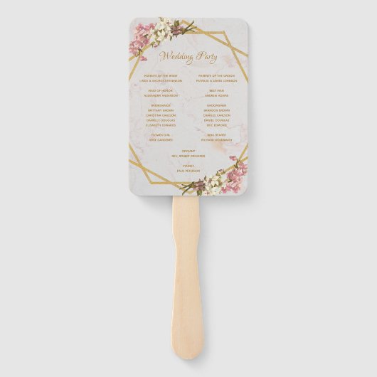 フローラジオメトリ大理石金ゴールドオーキッド結婚式 プログラム ハンドファン (裏面)