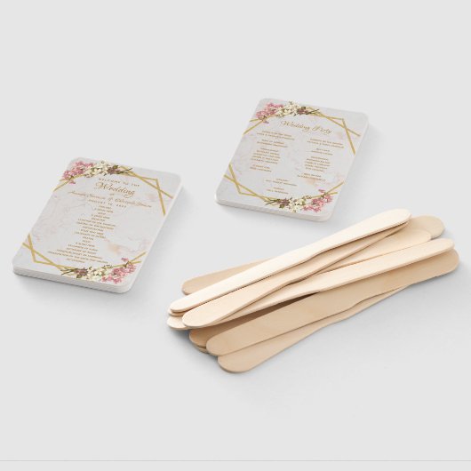 フローラジオメトリ大理石金ゴールドオーキッド結婚式 プログラム ハンドファン (組立なし)