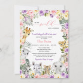 フローラジャングルサファリアニマルガールベビーシャワー 招待状 (正面)