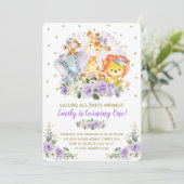 フローラジャングルサファリワイルドパーティー動物誕生日 招待状 (スタンド正面)