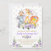 フローラジャングルサファリワイルドパーティー動物誕生日 招待状 (正面)