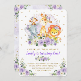 フローラジャングルサファリワイルドパーティー動物誕生日 招待状