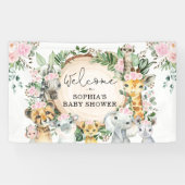 フローラジャングルサファリ動物の赤ちゃんガールウェルカム 横断幕 (横)