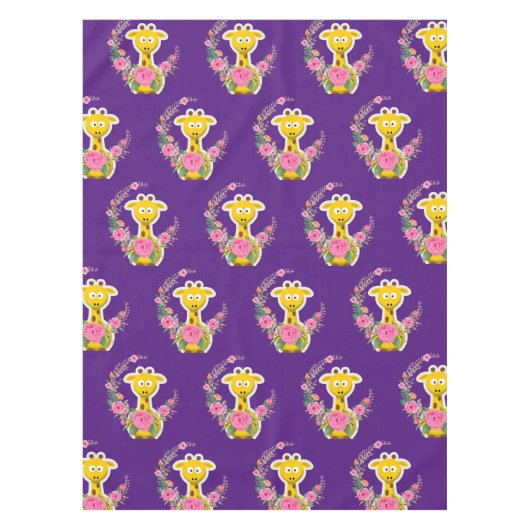 フローラジラフェピンクローゼズタブレクロス テーブルクロス (正面)