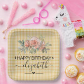 フローラジンガムプレイドハッピーバースデー紙プレート ペーパープレート (パーティー)