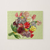 フローラスイートピーズピンクレッドイエローグレーブーケ ジグソーパズル (横)