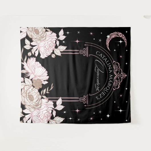 フローラスエレガントテナルムーンスターズQuinceanera タペストリー (正面(横))