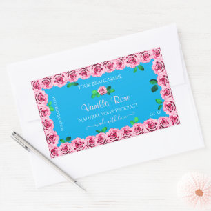 フローラスカイブルー製品パッケージラベルPink Roses 長方形シール