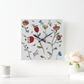 フローラスカラフルパイフラワーパターンイラストレーション スクエア壁時計 (ホーム)