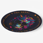 フローラスカルカラフルハローウィンパーティ ペーパープレート (アングル)