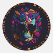 フローラスカルカラフルハローウィンパーティ ラウンドシール (正面)