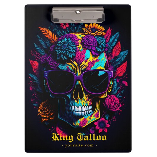 フローラスカルカラフルレトロスタイリッシュタトゥーアーティスト クリップボード (正面)