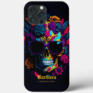 フローラスカルカラフルレトロスタイリッシュタトゥーアーティスト iPhone 13 PRO MAXケース