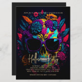 フローラスカルカラフル成人ハローウィンパーティ 招待状 (正面/裏面)
