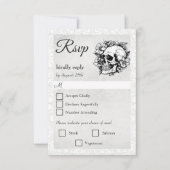 フローラスカルゴシックハロウィンウェディングRSVPカード 出欠カード (正面)