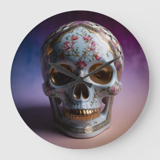 フローラスカルジオメトリクロックデザインby Li Tech ラージ壁時計