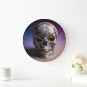 フローラスカルジオメトリクロックデザインby Li Tech ラージ壁時計 (ホーム)