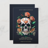 フローラスカルダークグレーハローウィンパーティ 招待状 (正面/裏面)