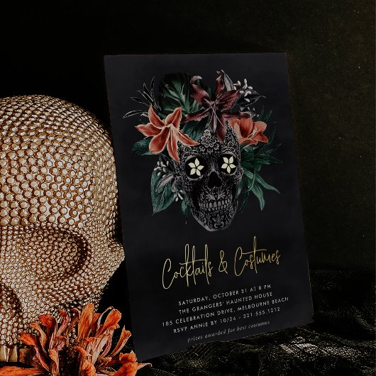 フローラスカルハロウィーンカクテル&コスチュームパーティー 箔招待状