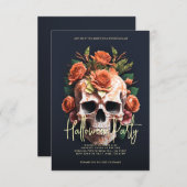 フローラスカルハローウィンパーティダークグレー 招待状 (正面/裏面)