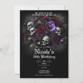 フローラスカルブーケゴシックハロウィーン誕生日 招待状 (正面)