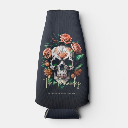 フローラスカルモノグラムファミリー名ハロウィーン ボトルクーラー (正面)
