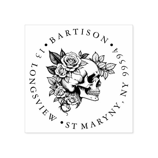 フローラスカル木製アドレスゴム印 ラバースタンプ (インプリント)