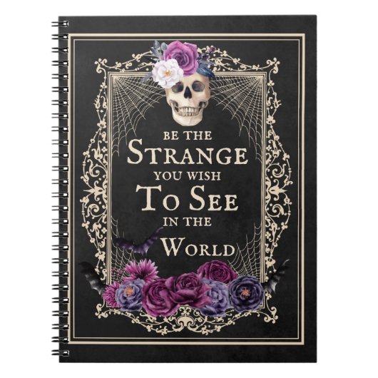 フローラスカル縁どヴィンテージおもしろい引用文ハロウィーン ノートブック (正面)