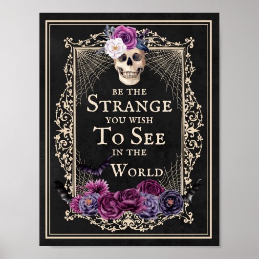 フローラスカル縁どヴィンテージおもしろい引用文ハロウィーン ポスター (正面)