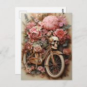 フローラスカル自転車水彩画 ポストカード (正面/裏面)