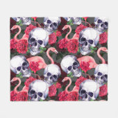 フローラスカル、フラミンゴシームレスパターン。 フリースブランケット (正面(横))