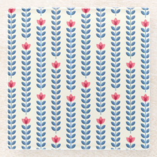 フローラスカンジナビア幾何学レトロ壁紙 ガラスコースター