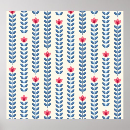 フローラスカンジナビア幾何学レトロ壁紙 ポスター (正面)