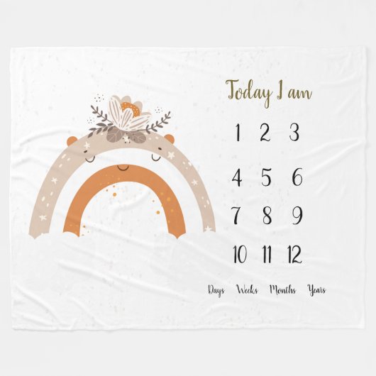 フローラスカンジレインボーベビー1年目のマイルストーン    フリースブランケット (正面(横))