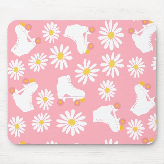 フローラスキートローラースケートで滑るパターンピンク マウスパッド (正面)