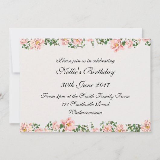 フローラスクエレガントロールと薄いピンク 招待状 (正面)