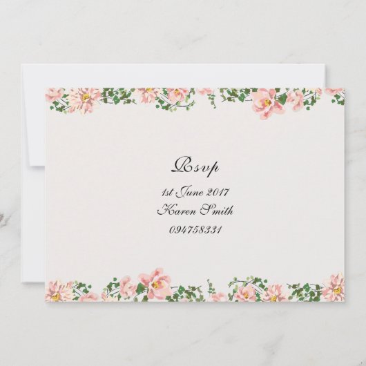 フローラスクエレガントロールと薄いピンク 招待状 (裏面)