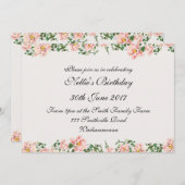 フローラスクエレガントロールと薄いピンク 招待状 (正面/裏面)