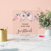 フローラスクリプトピンクの水の色結婚のゲストブック アクリルサイン (ウェディング)