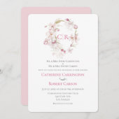 フローラスクリプトピンクウォーターカラー結婚式招待状 招待状 (正面/裏面)