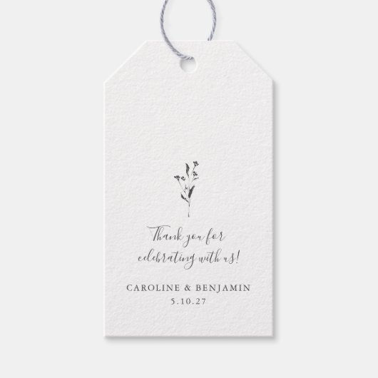 フローラスクリプトホワイトボー結婚ホのカスタムありがとう ギフトタグ (正面)